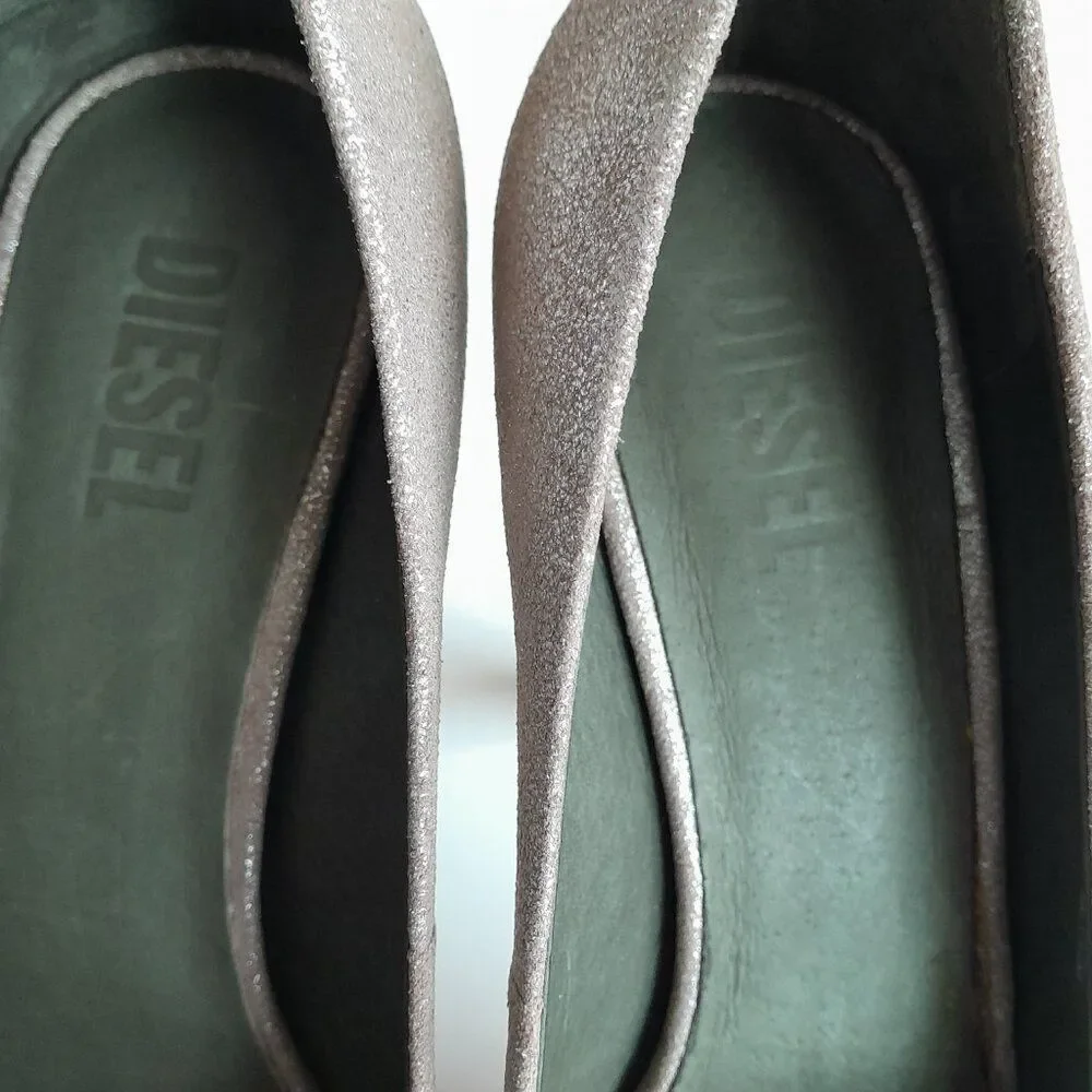 Diesel Women’s 'Melrose' Ashly Platform Leather Heels Brown/Silver Size 7